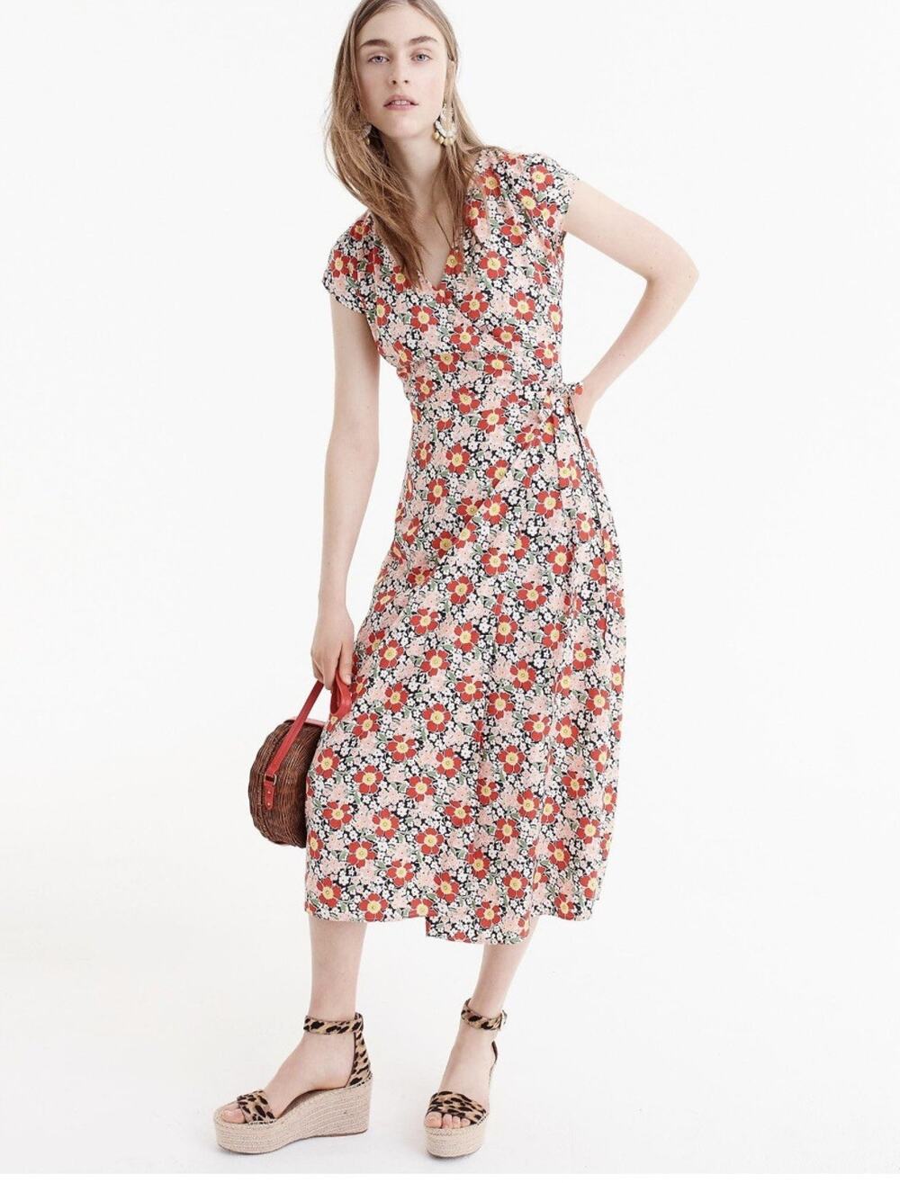 J. Crew Mercantile Easy Wrap Midi Dress Floral - Size XS